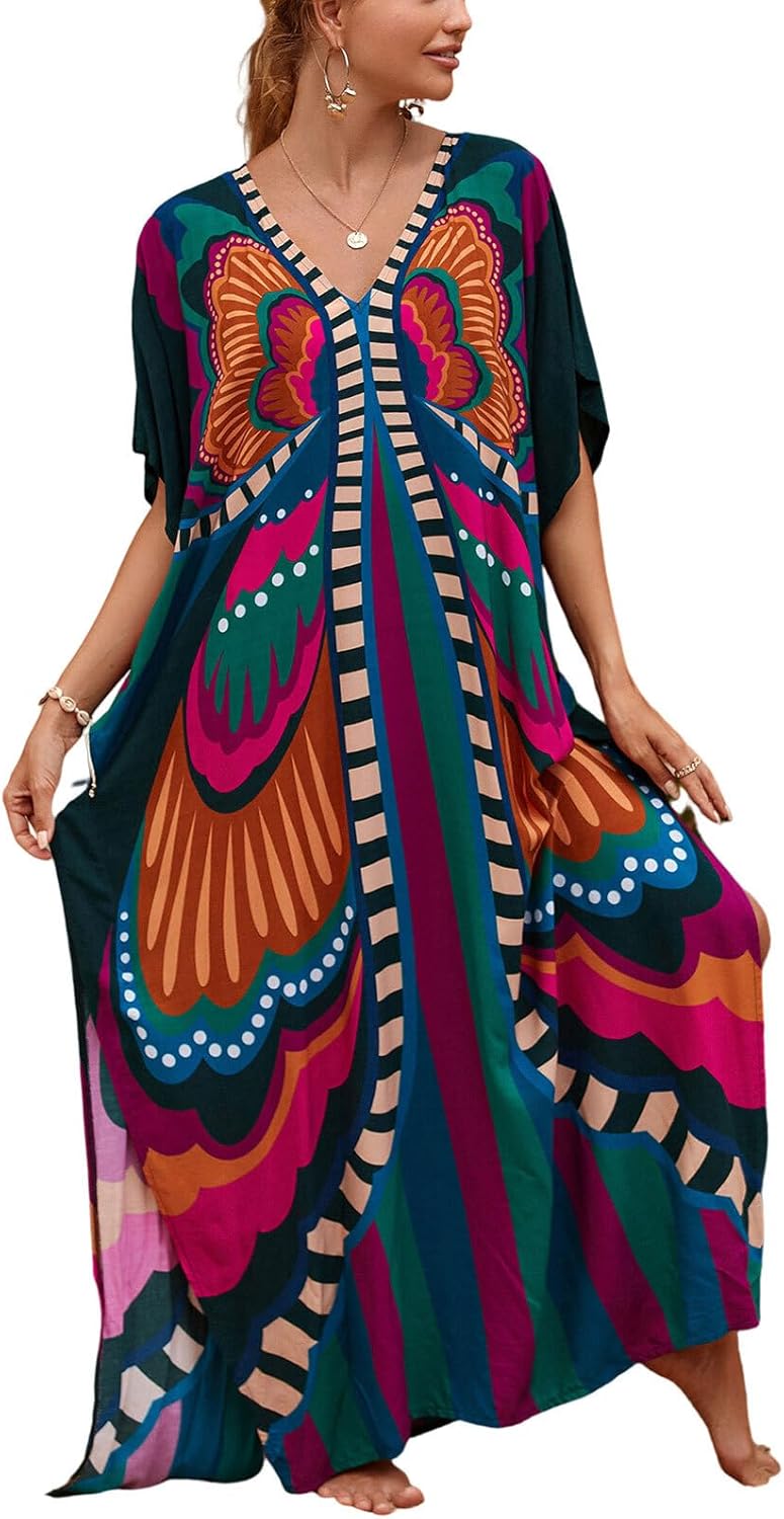 IMAGEKOPE Kaftan Dresses for Women Plus Size Bathing Suit Cover up Caftan Maxi Beach Dresses - Image 1